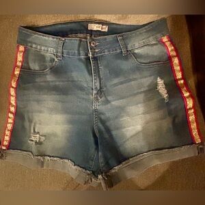 NWOT Denim Shorts with Red and Gold Accents